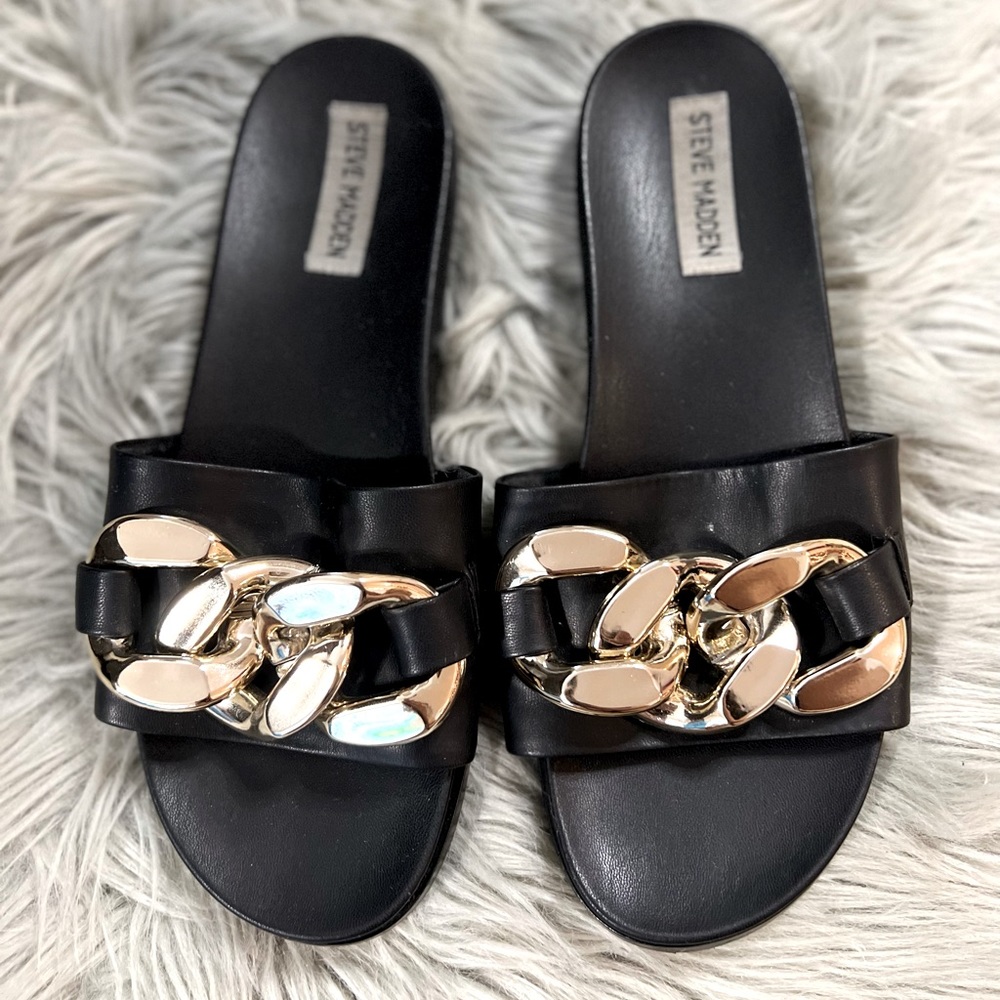 Black gold chained slides